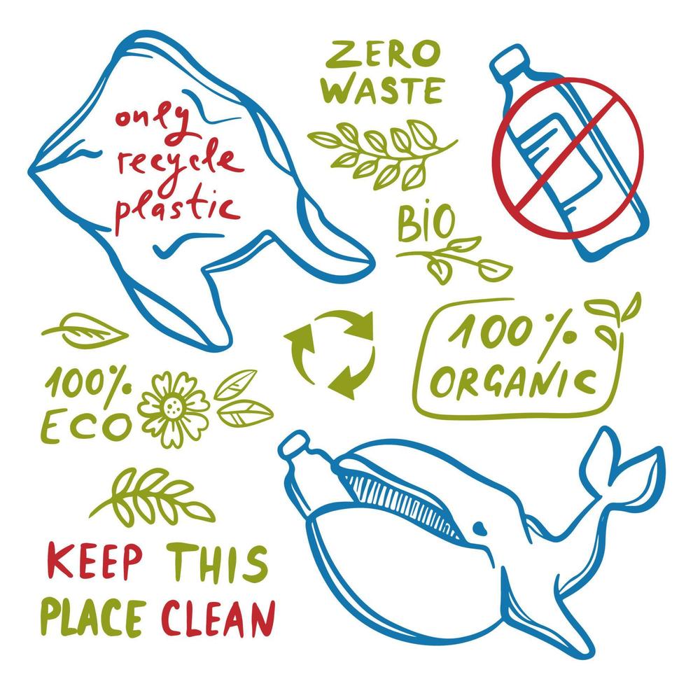 ZERO WASTE ECO Problem Of Earth Vector Illustration Set