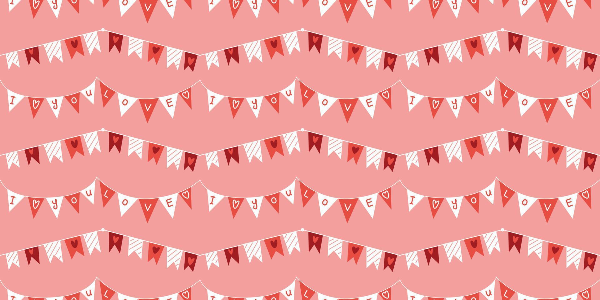 Beautiful pattern heart Garland Valentine's Day light design. flag railing heart shaped lights For decorating birthday cards, Valentine's cards, or wedding cards. Heart pattern pink and red color. vector