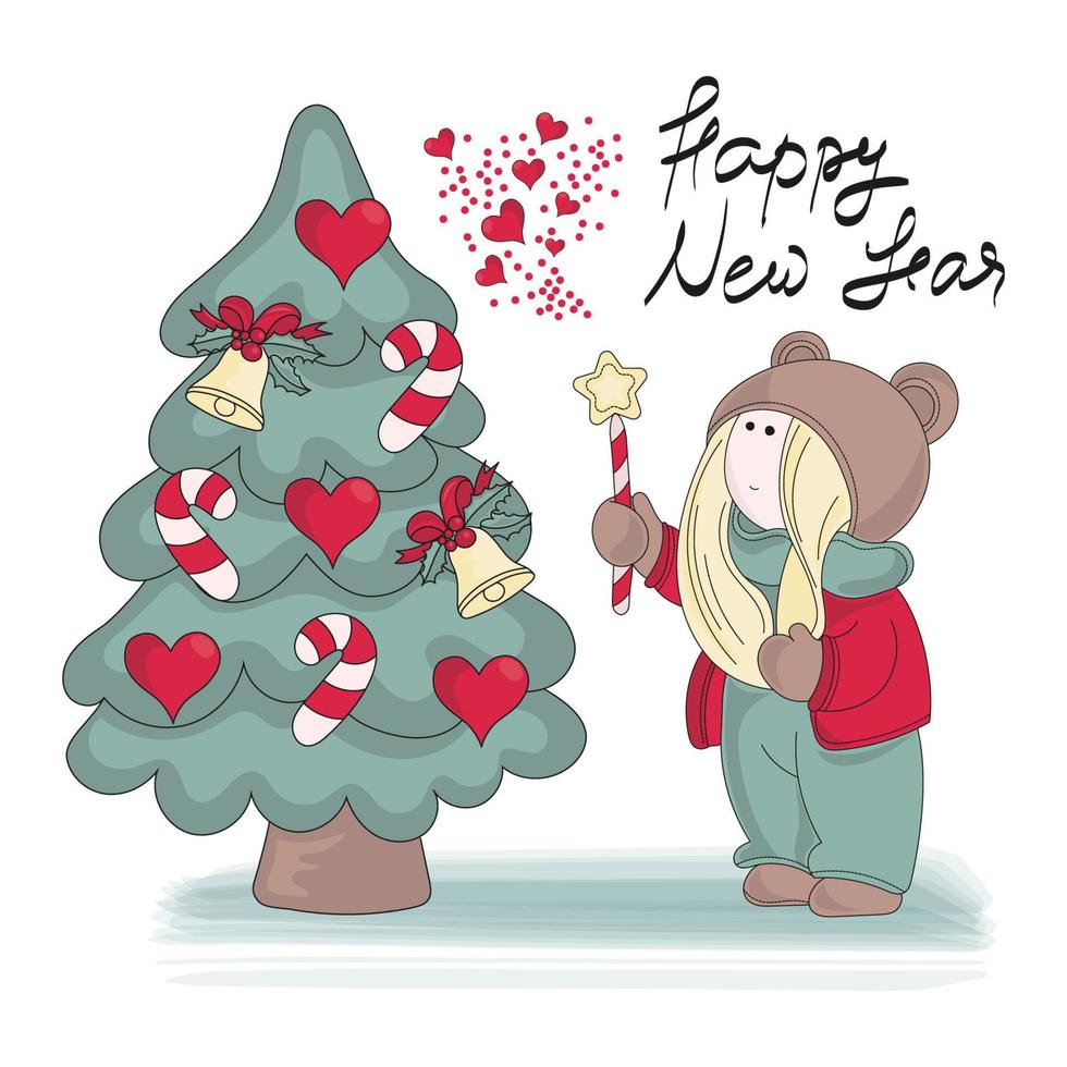 mi nuevo año alegre Navidad tilda muñeca vector ilustración conjunto