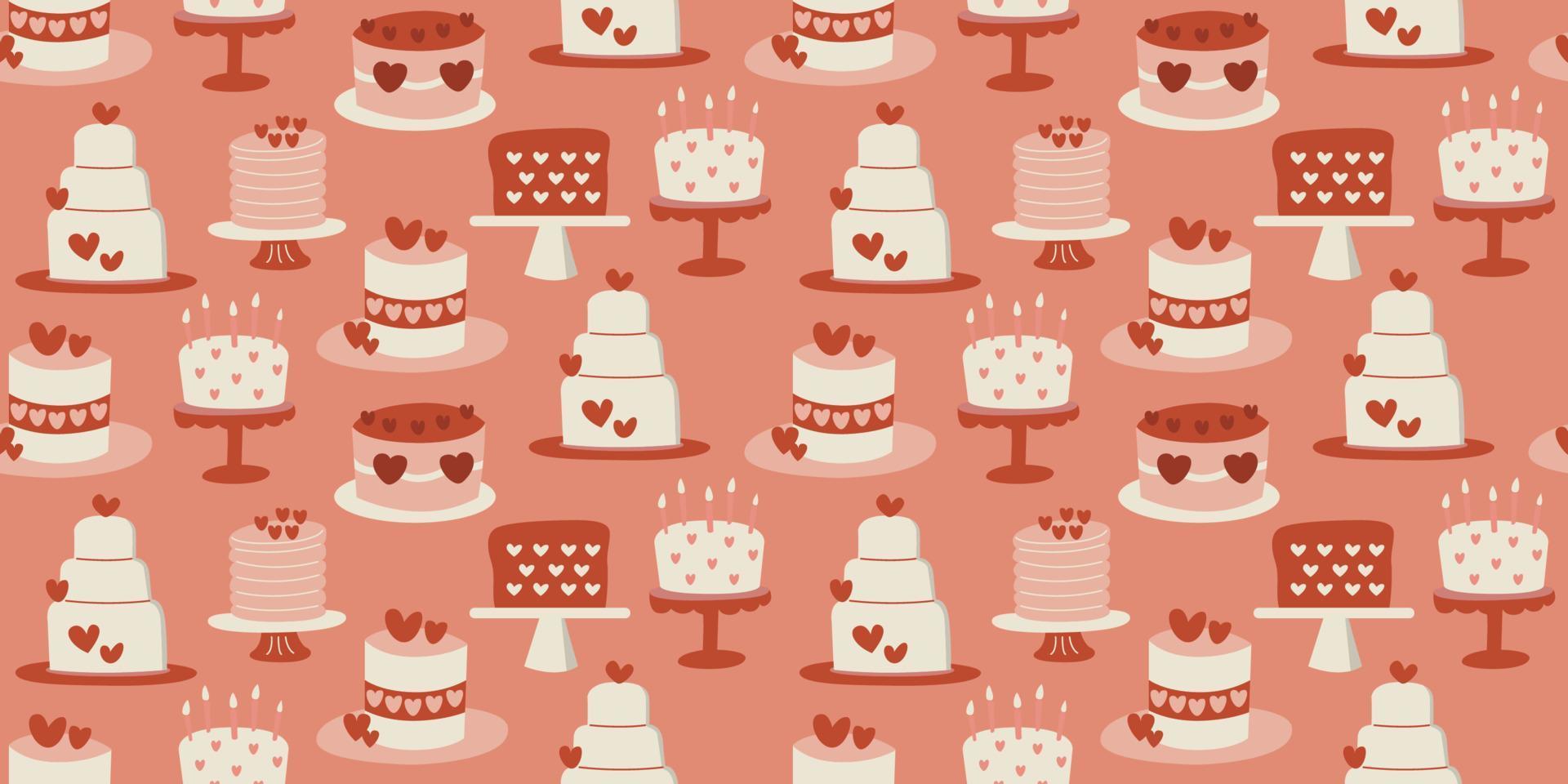 Beautiful Pattern Wedding cake topped with Heart. two layers of cake. Valentine's cake cartoon doodle, Beautiful, delicious, and full of heart. hand drawn cartoon, for decorating the wedding card. vector