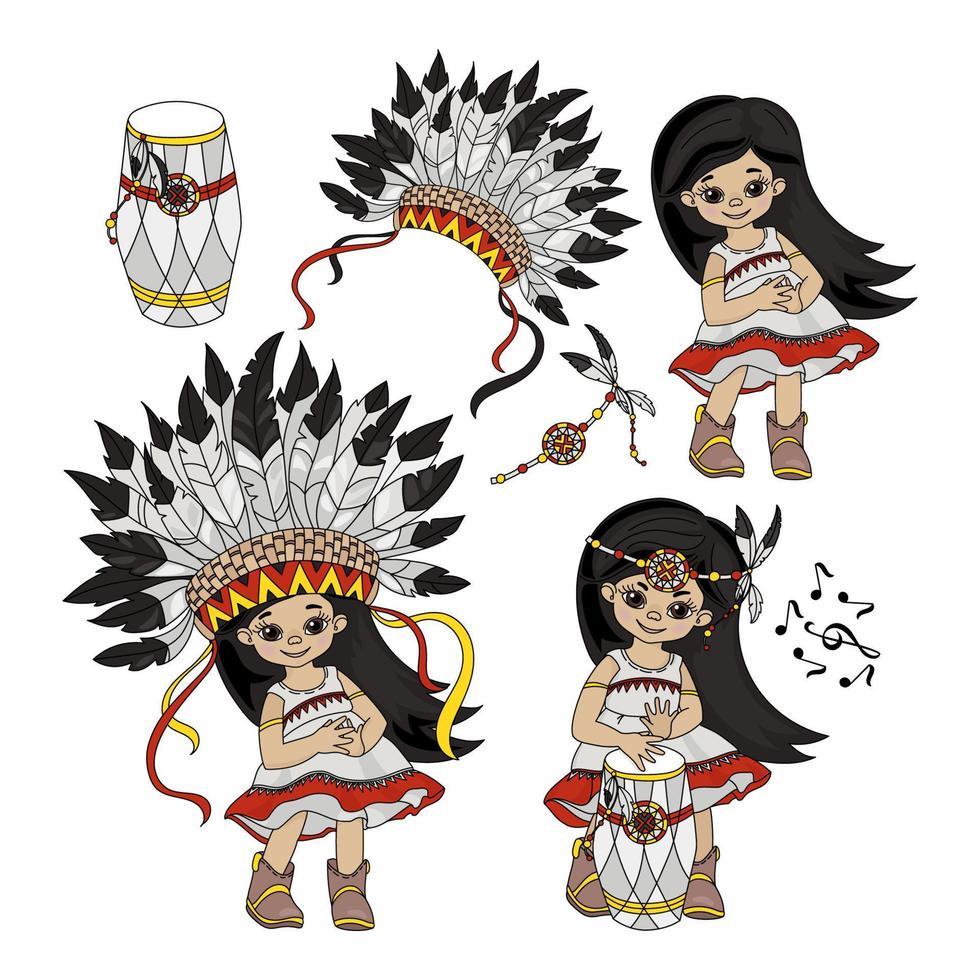 pocahontas conjunto princesa niña vector ilustración colección