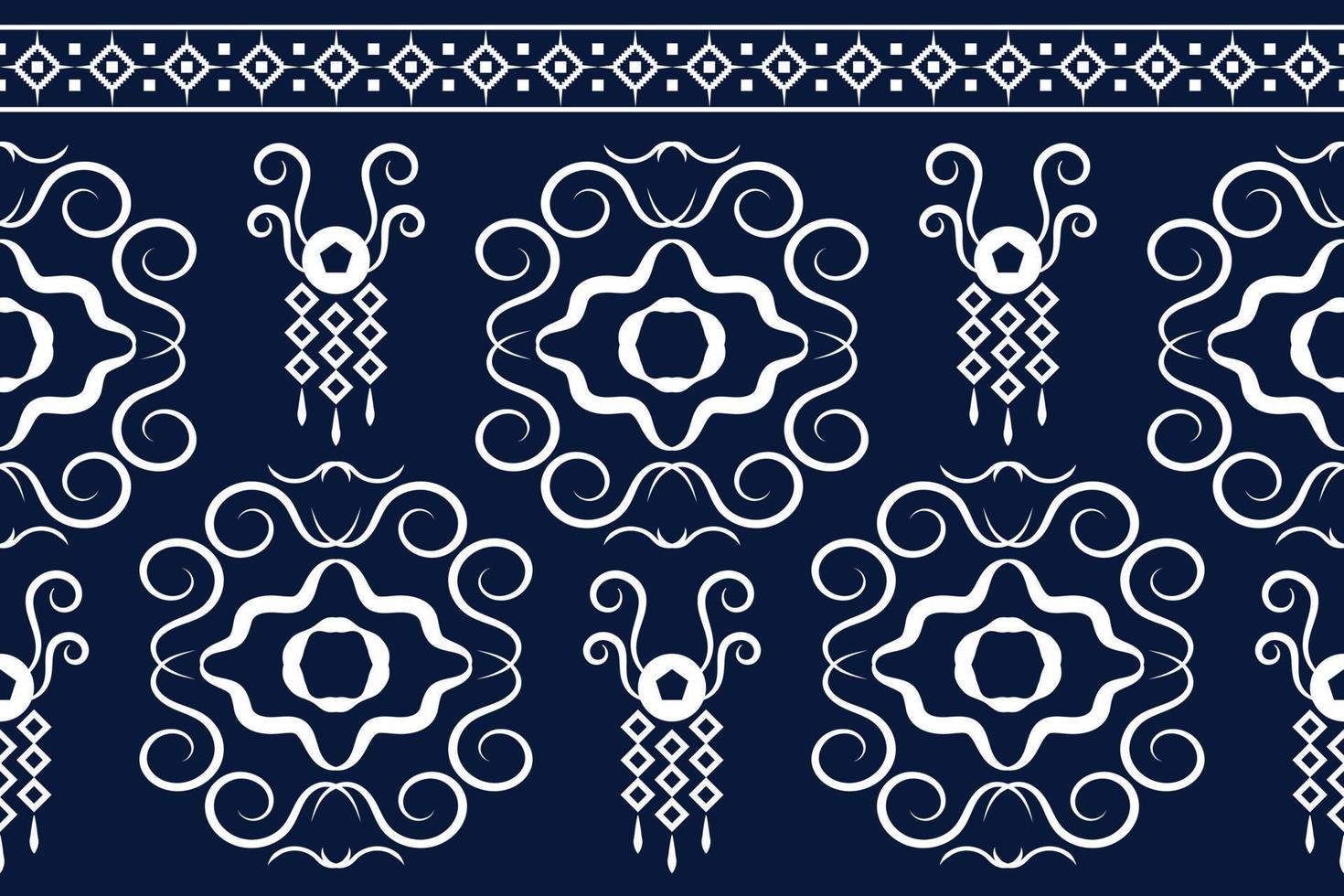 Ethnic fabric pattern geometric style. Sarong Aztec Ethnic oriental pattern traditional Dark navy blue background. Abstract,vector,illustration. Use for texture,clothing,wrapping,decoration,carpet. vector