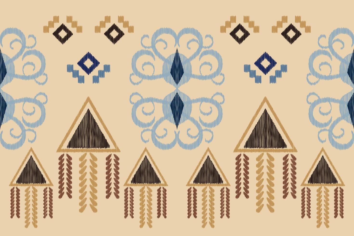 Ethnic Ikat fabric pattern geometric style.African Ikat embroidery Ethnic oriental pattern white brown cream background. Abstract,vector,illustration. For texture,clothing,wrapping,decoration,carpet. vector