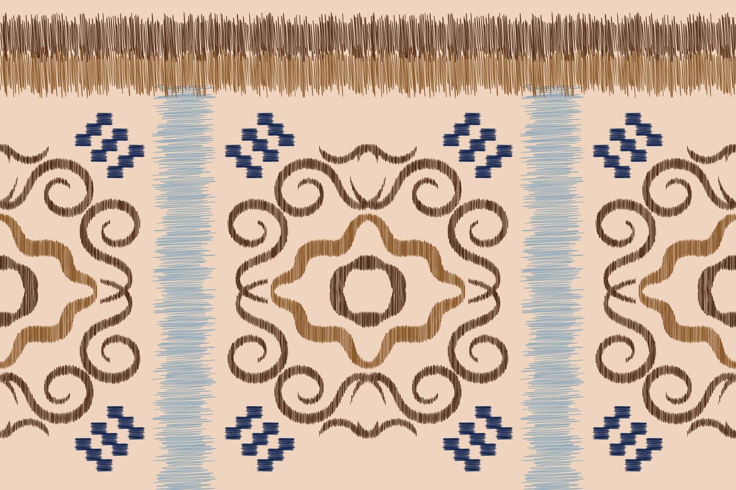 Ethnic Ikat fabric pattern geometric style.African Ikat embroidery Ethnic oriental pattern white brown cream background. Abstract,vector,illustration. For texture,clothing,wrapping,decoration,carpet. vector