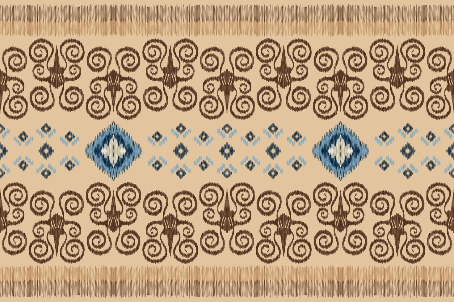 Ethnic Ikat fabric pattern geometric style.African Ikat embroidery Ethnic oriental pattern white brown cream background. Abstract,vector,illustration. For texture,clothing,wrapping,decoration,carpet. vector