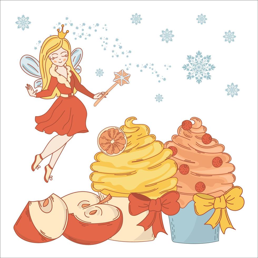 dulce hada princesa niña postres vector ilustración conjunto