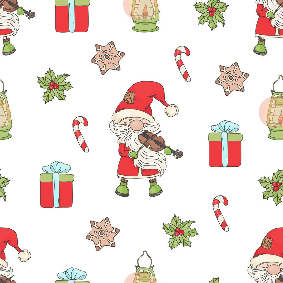 SANTA VIOLIN Christmas Seamless Pattern Vector Illustration