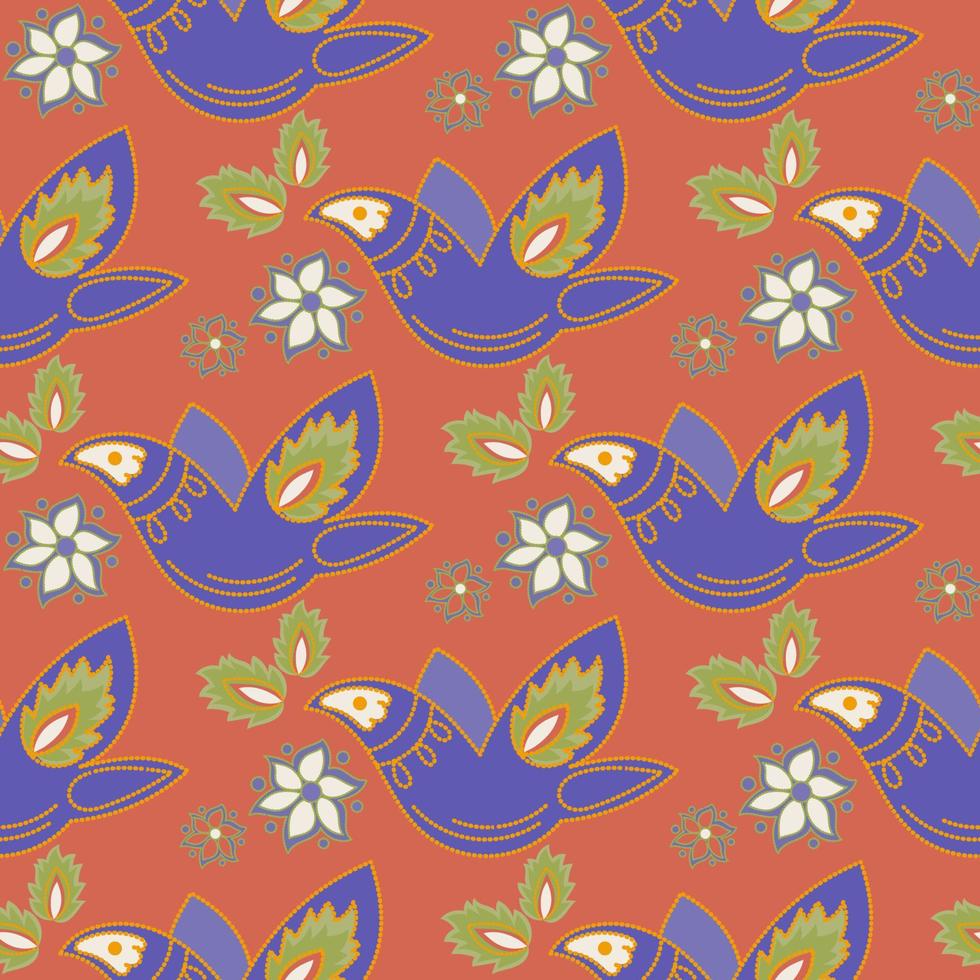 RED DREAM Birds Oriental Seamless Pattern Vector Illustration