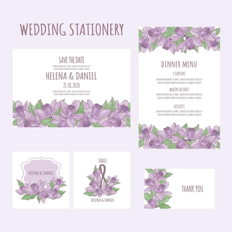 WEDDING AQUILEGIA STATIONARY Flower Vector Illustration Set