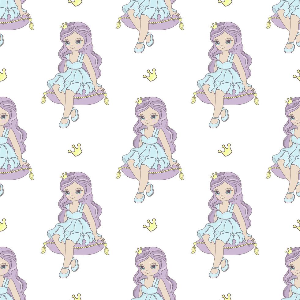 PILLOW PRINCESS Girl Seamless Pattern Vector Illustration