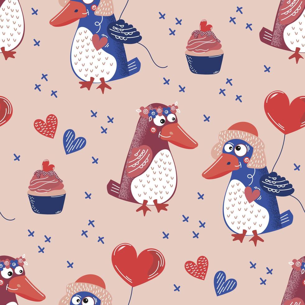 pingüino amor enamorado día sin costura modelo vector ilustración