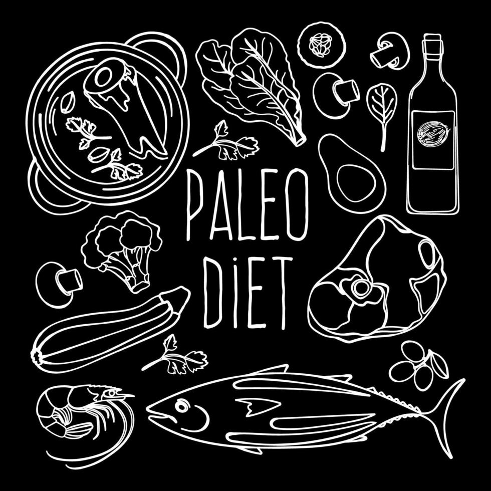 paleo negro apropiado nutrición comida dieta vector ilustración conjunto