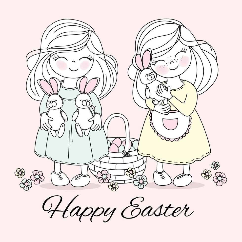 EASTER CHILDREN Religious Holiday Vector Illustration Set