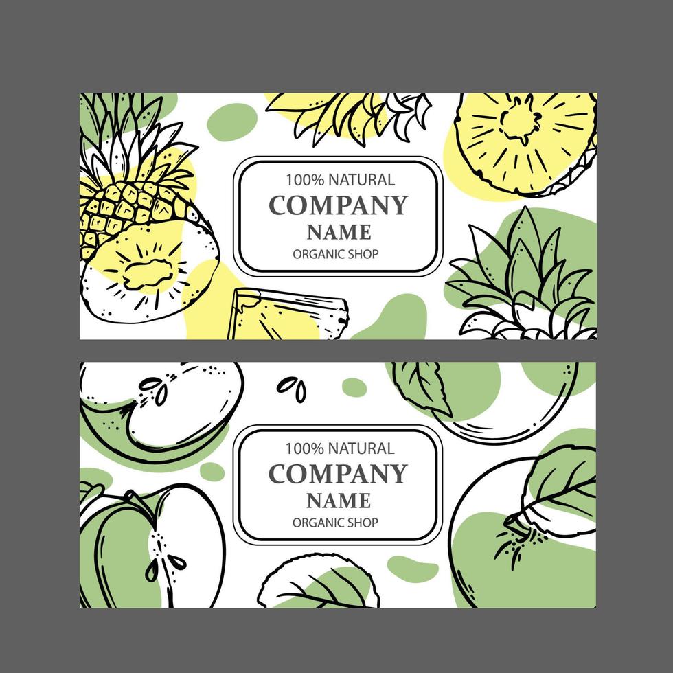 PINEAPPLE GREEN APPLE LABELS Sketch Vector Illustration Set