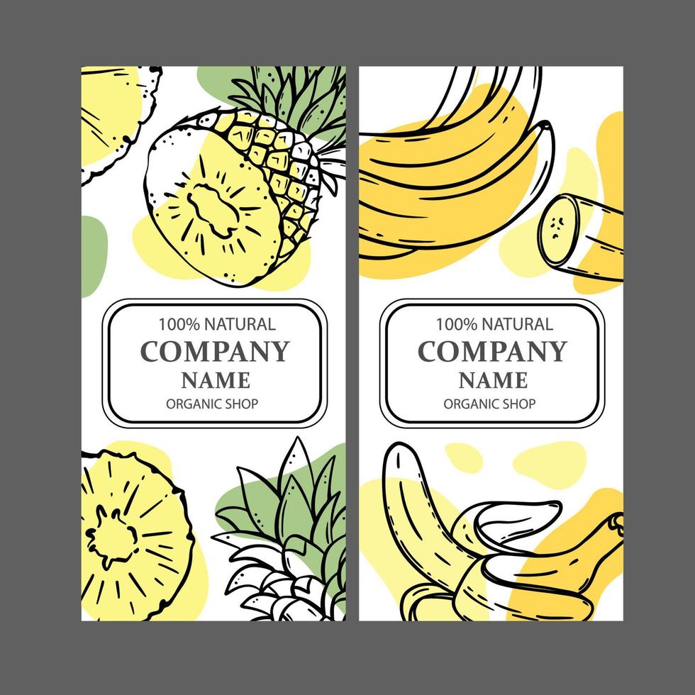 PINEAPPLE BANANA LABELS Sketch Style Vector Illustration Set