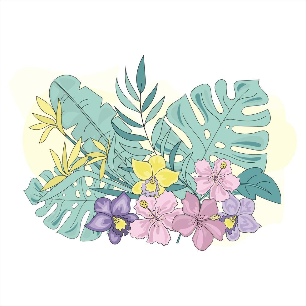 TROPIC FLOWERS And Plants Clip Art Vector Illustration Set