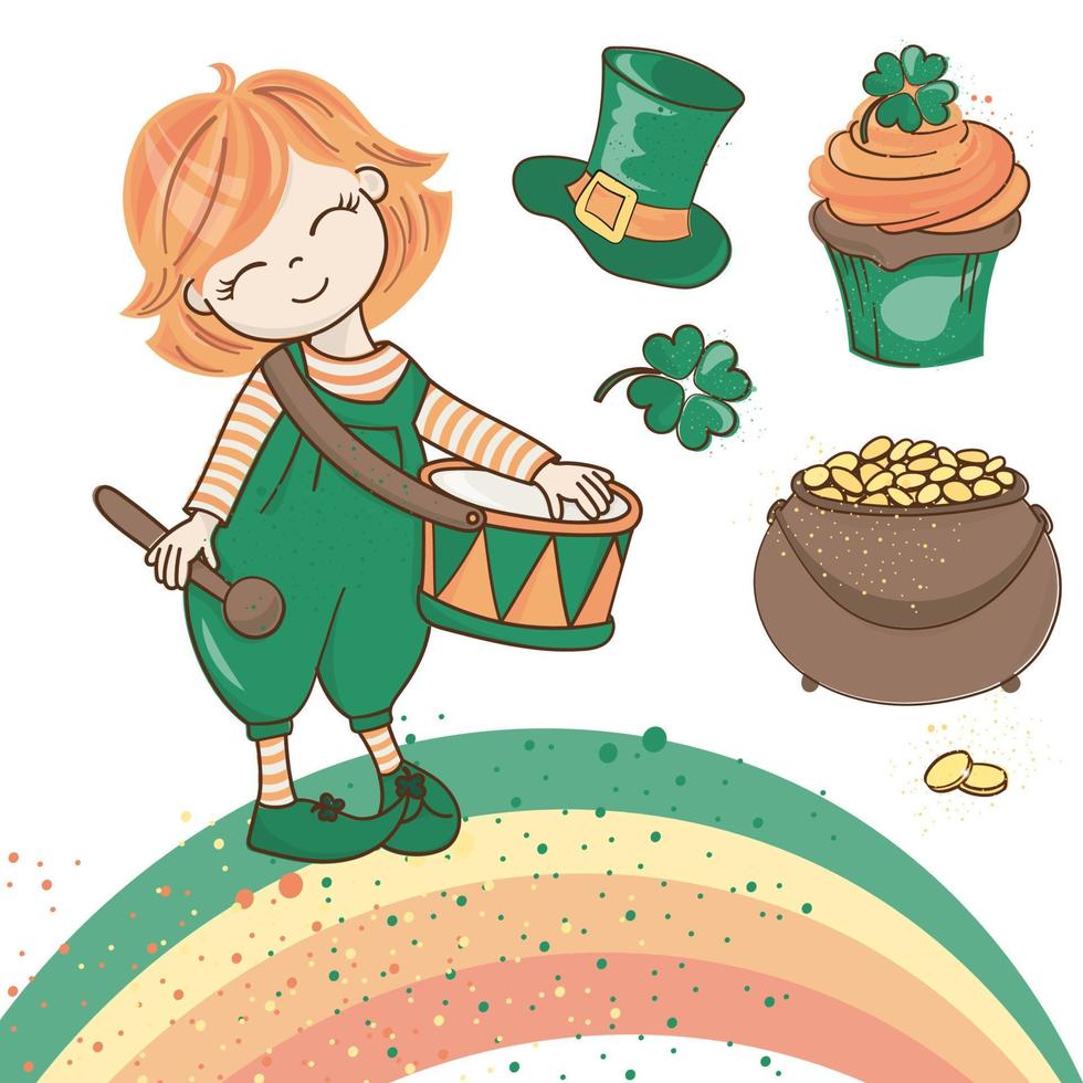 RAINBOW MARCH Saint Patrick Day Boy Vector Illustration Set