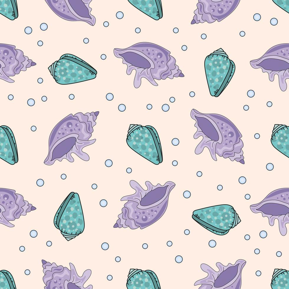 PURPLE SHELL Tropical Sea Seamless Pattern Vector Illustration