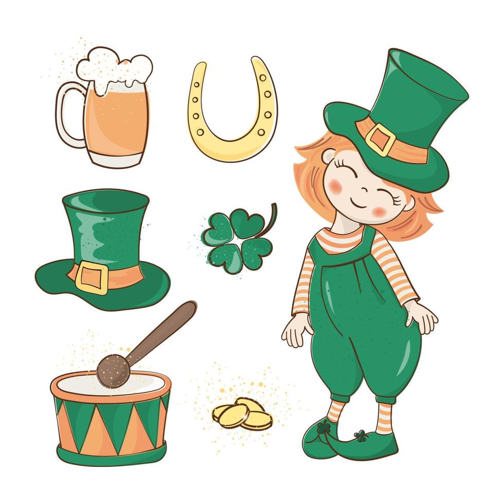 PATRICK HOLIDAY Red Haired Leprechaun Vector Illustration Set