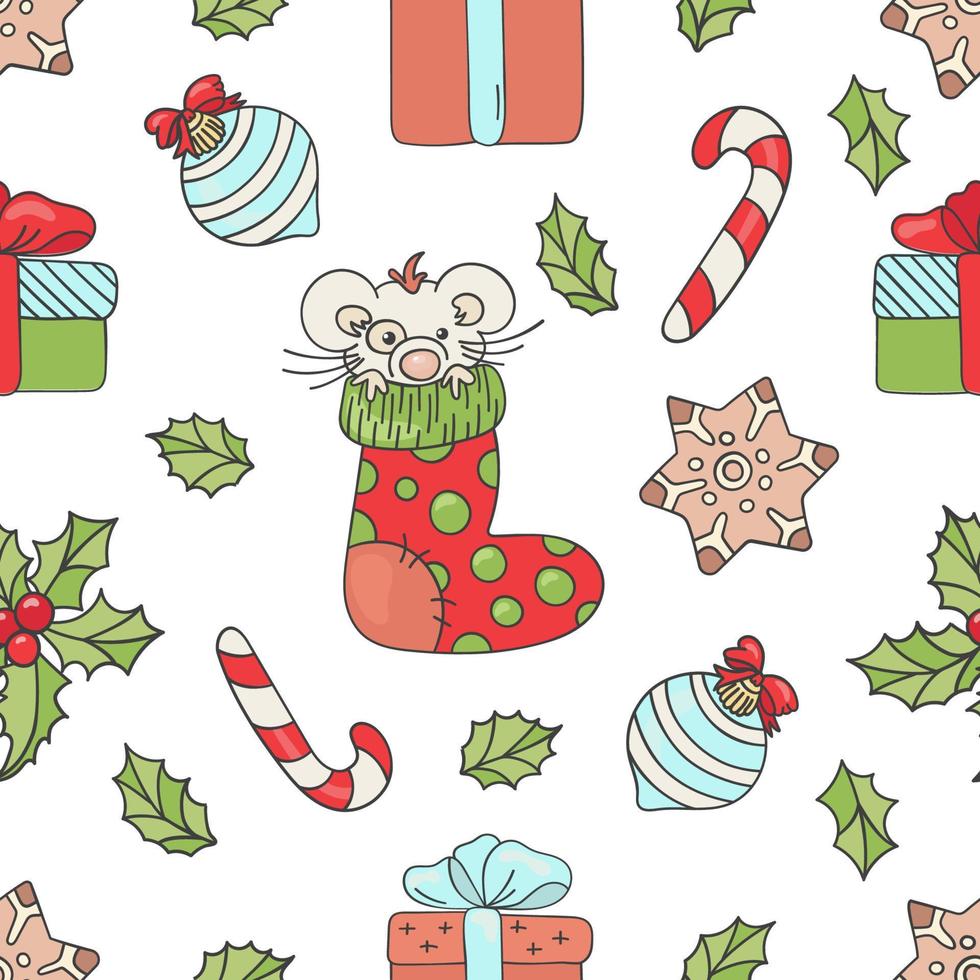 NEW YEAR MOUSE Christmas Seamless Pattern Vector Illustration