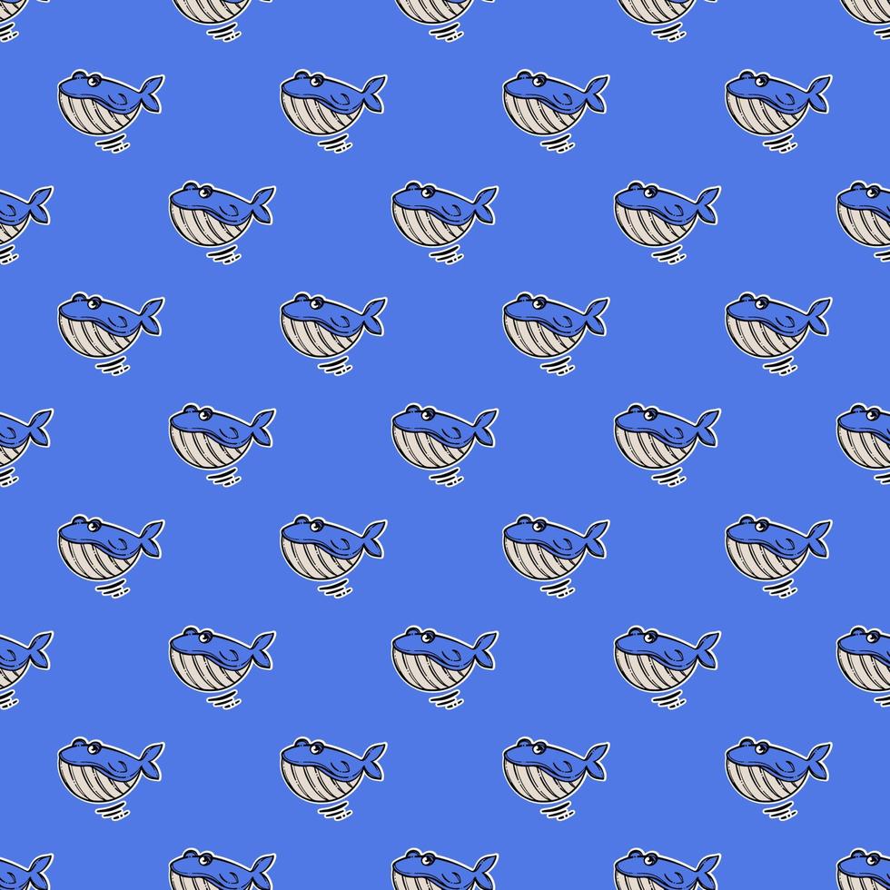 WHALE SMILING Cartoon Hand Drawn Sea Seamless Pattern Print vector