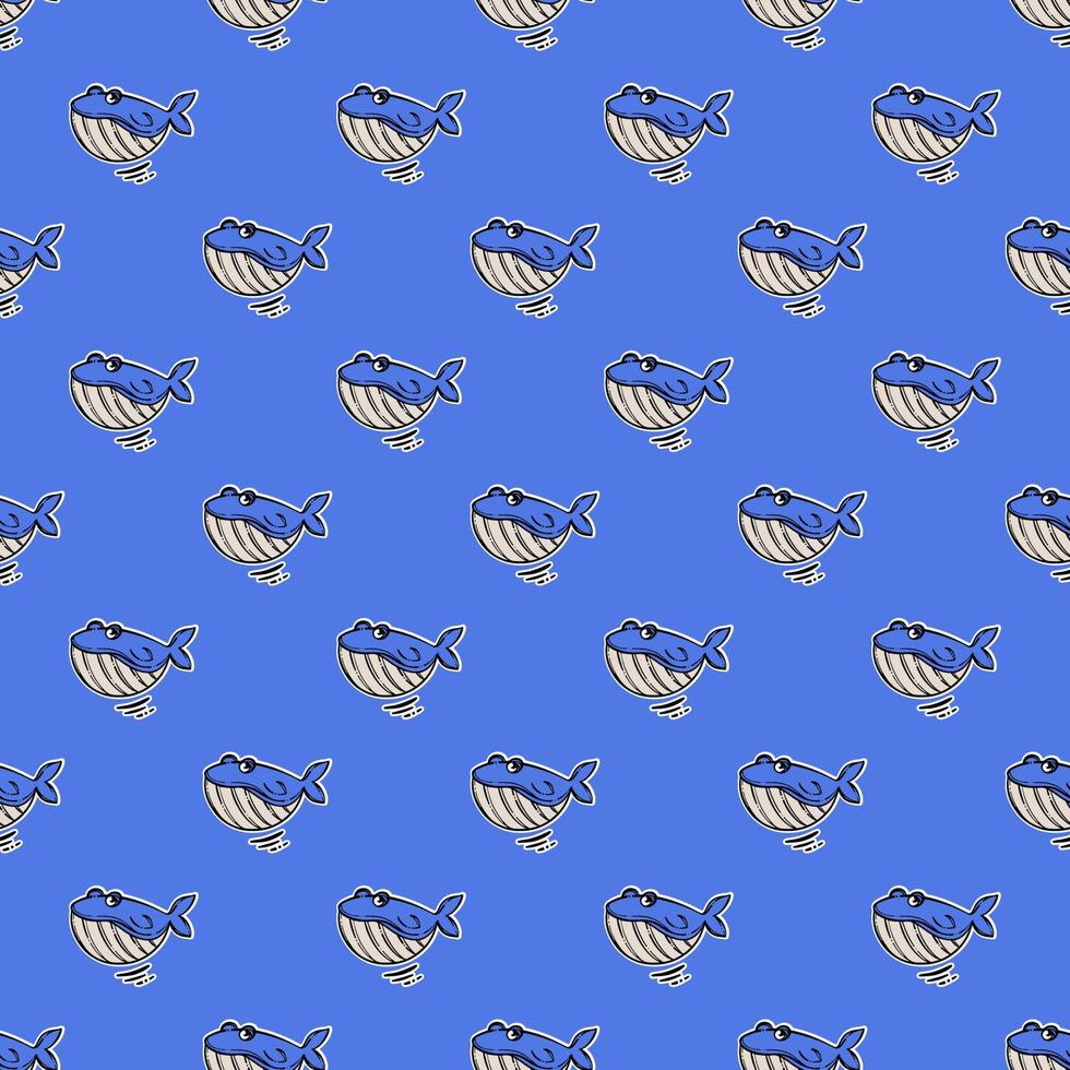 WHALE SMILING Cartoon Hand Drawn Sea Seamless Pattern Print vector