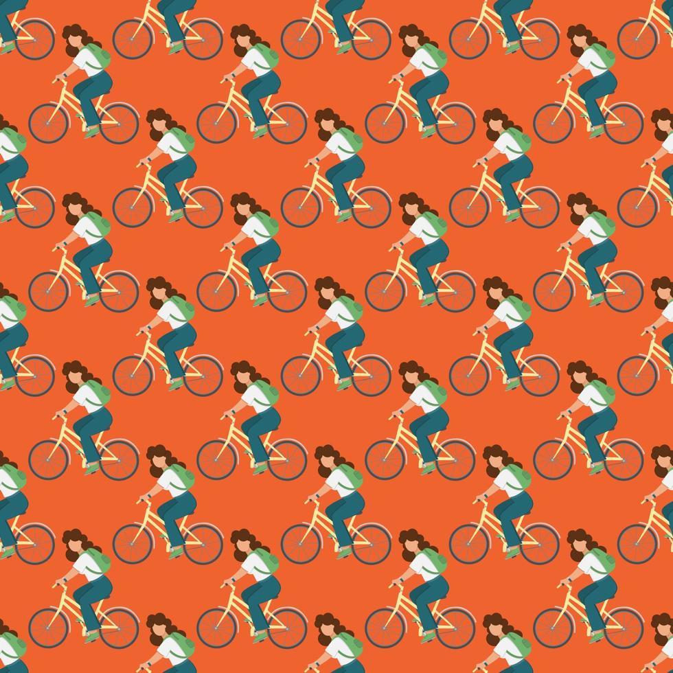 BIKE TOURIST Flat Style Seamless Pattern Vector Illustration