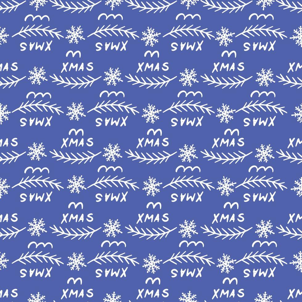 CHRISTMAS TREE BRANCH WHITE ON BLUE Seamless Pattern Vector