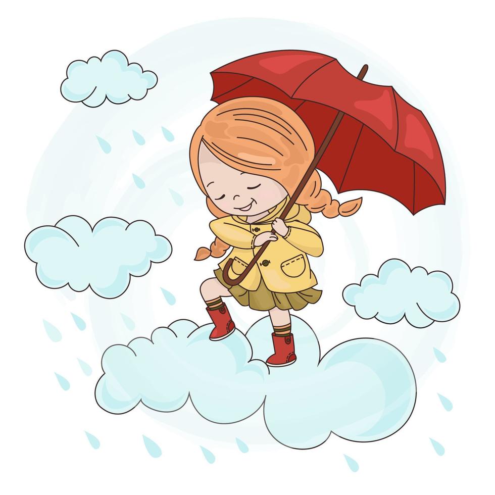 nube niña otoño otoño paraguas temporada vector ilustración conjunto