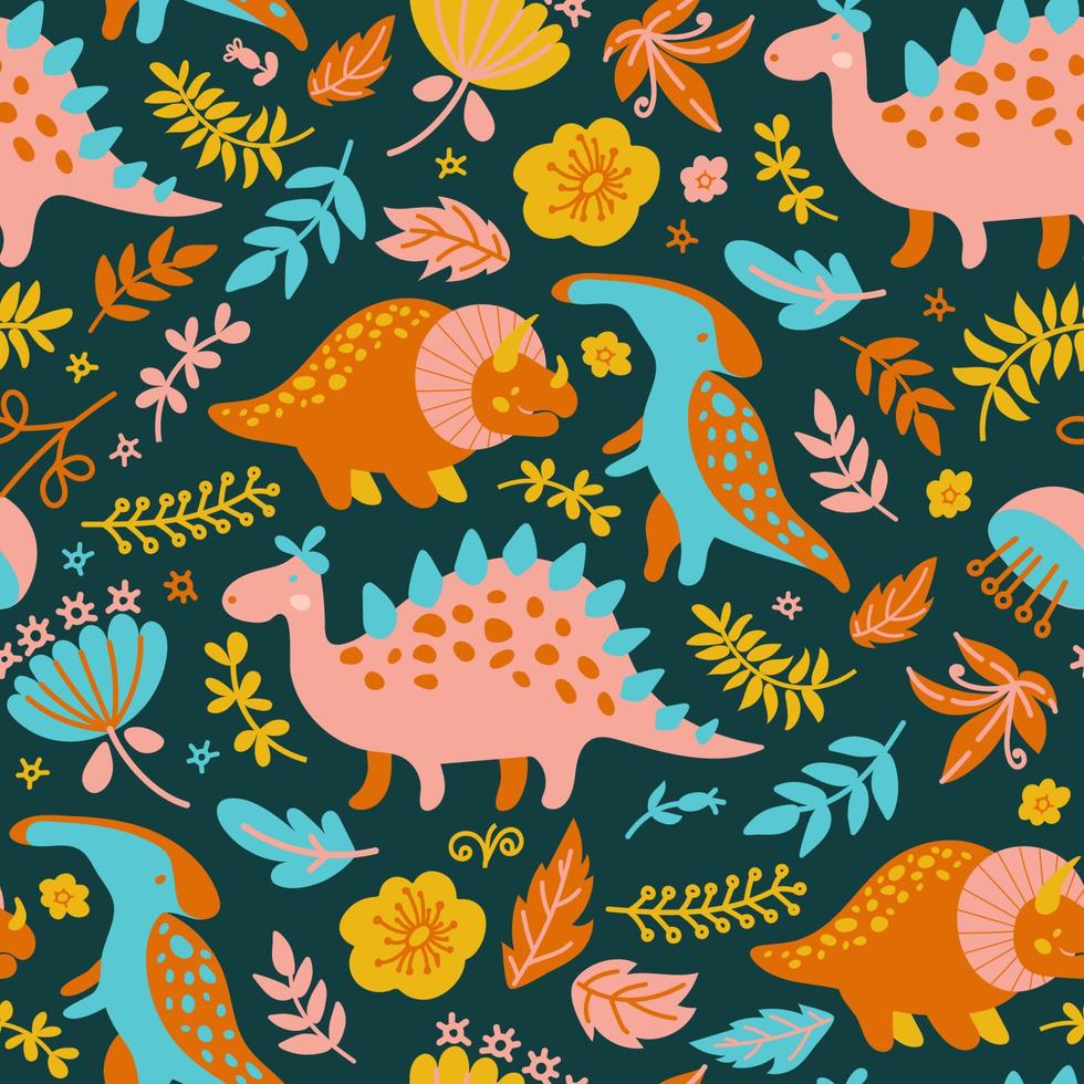 DINO PAPER Grunge Prehistoric Animals Seamless Pattern Vector