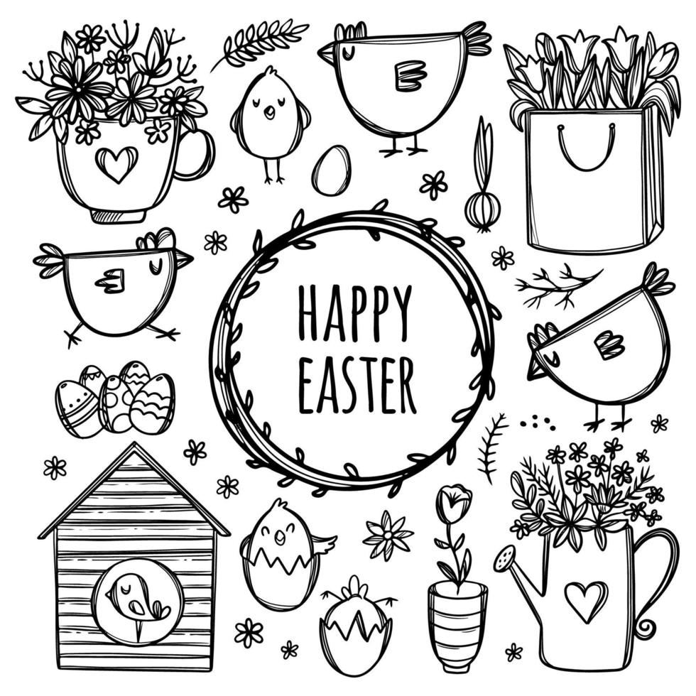 EASTER COLLECTION Holiday Monochrome Vector Illustration Set