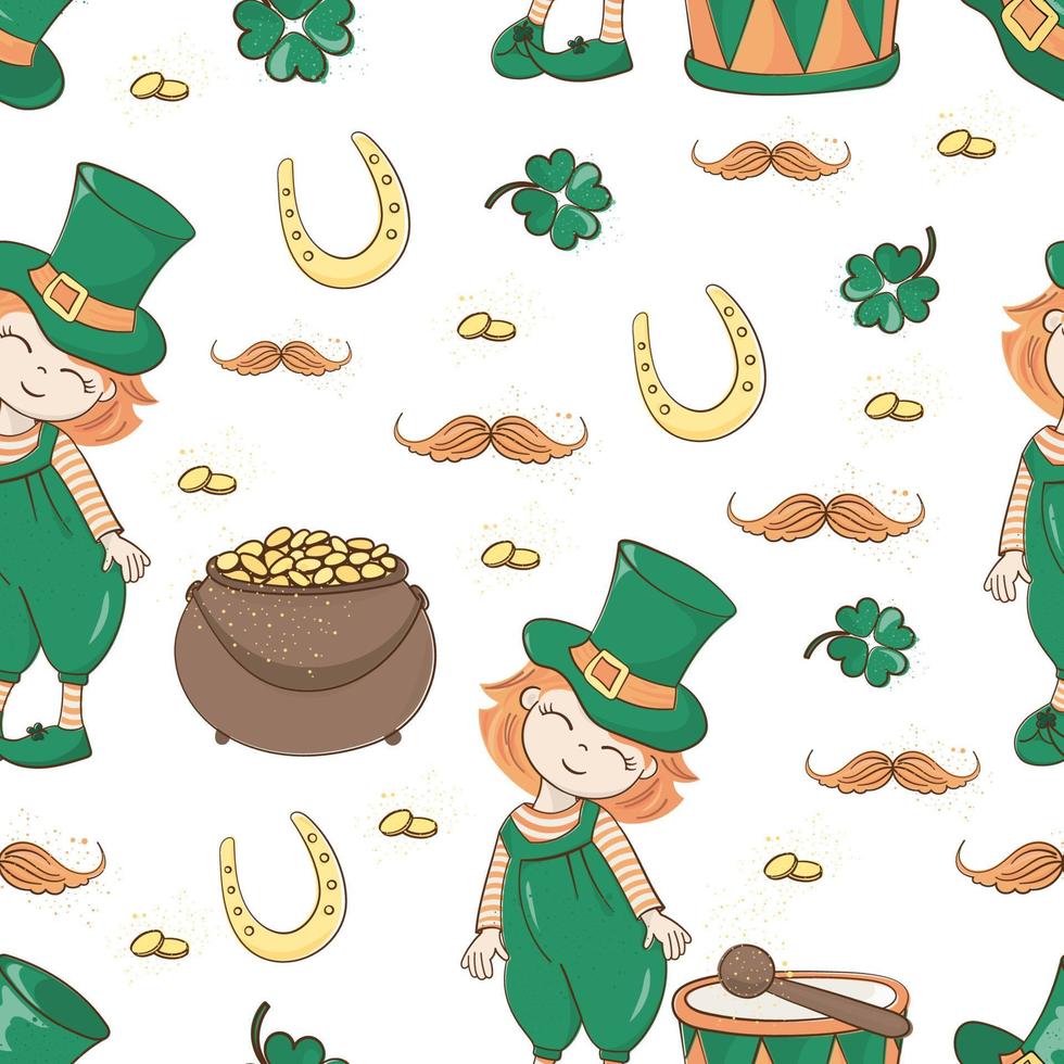 PATRICK BOY Irish Holiday Seamless Pattern Vector Illustration