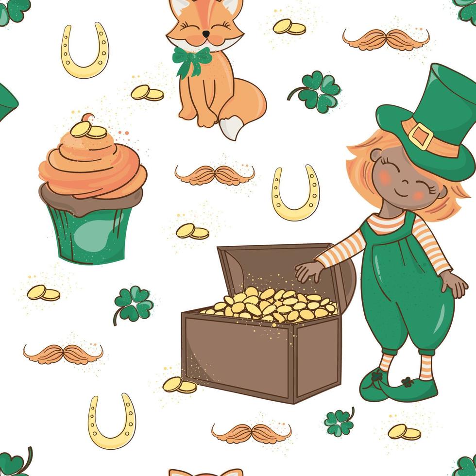 PATRICK CHEST Leprechaun Seamless Pattern Vector Illustration