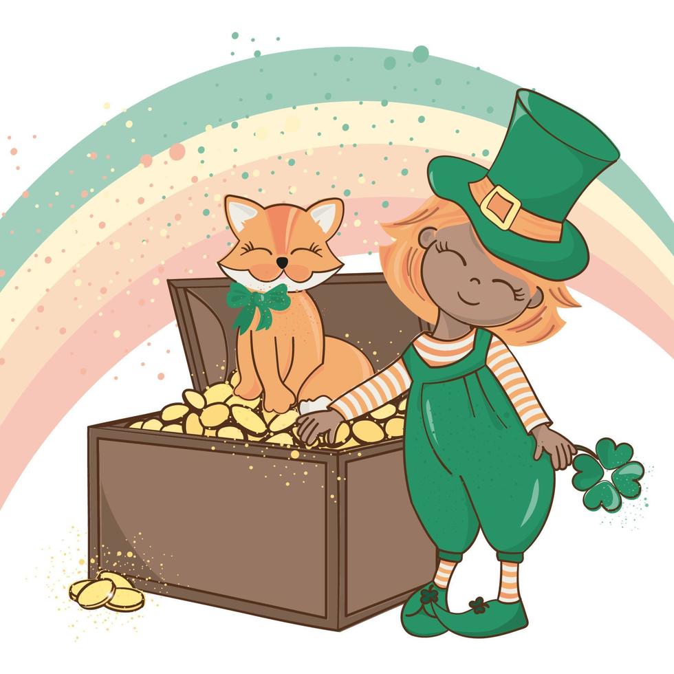 PATRICK FOX Saint Patrick Day Cartoon Vector Illustration Set
