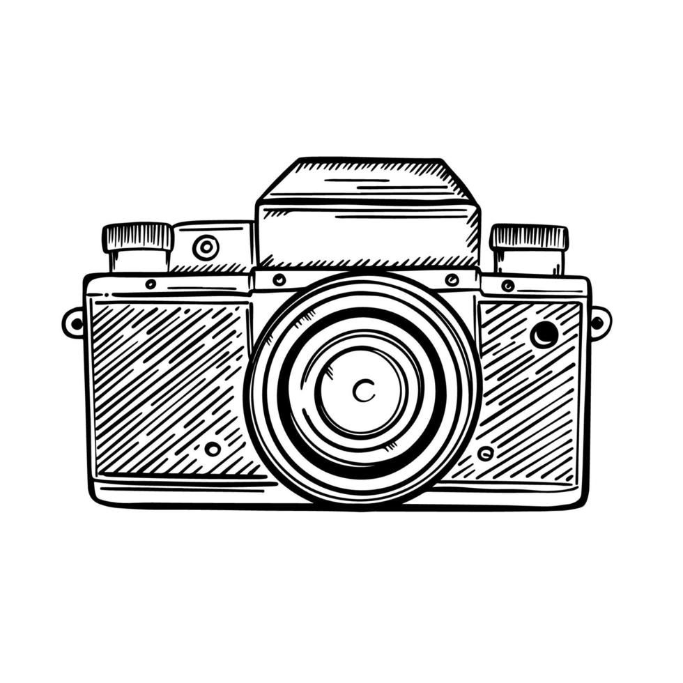 PHOTOCAMERA RETRO Monochrome Sketch Vector Illustration Set