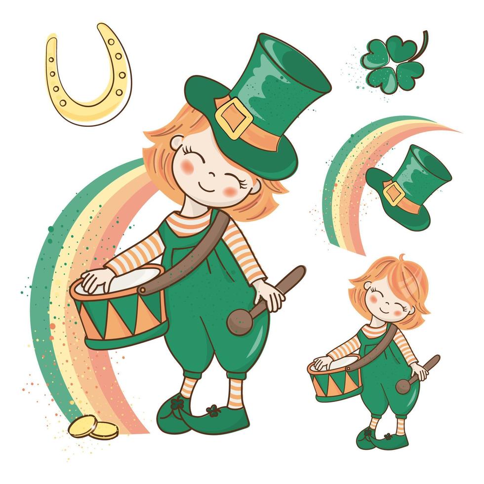 PATRICK CLOVER Saint Patrick Day Vector Illustration Set