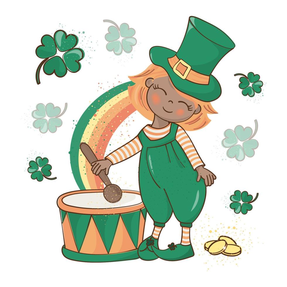 PATRICK DRUM Leprechaun Day Cartoon Vector Illustration Set