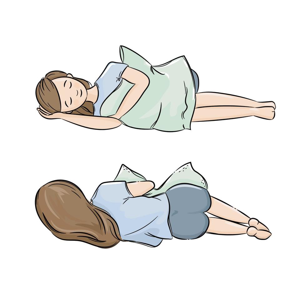 SLEEPING GIRL Woman Lies On Side Vector Illustration Set