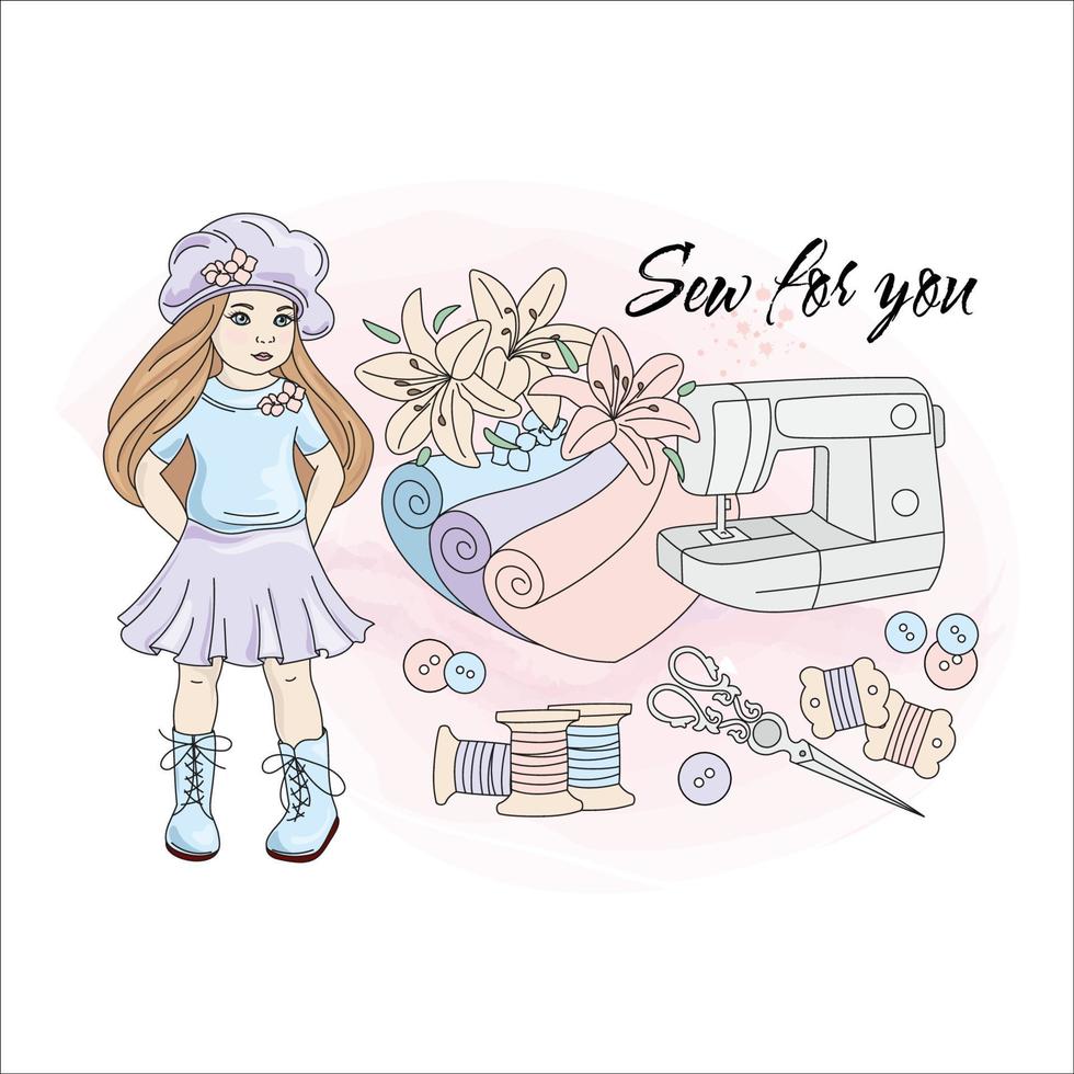 SEW FOR ALL Dressmaker Cartoon Clip Art Vector Illustration Set