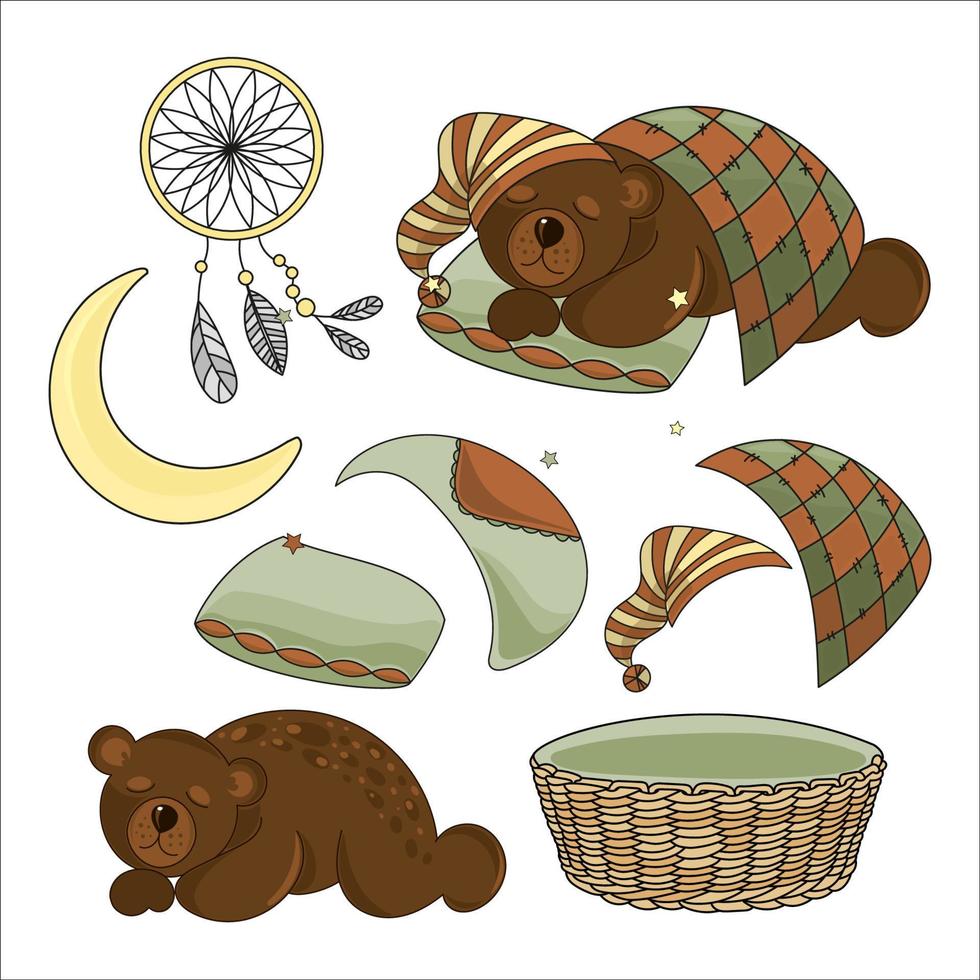 SLEEPING BEAR CLIP ART Animal Cartoon Vector Illustration Set