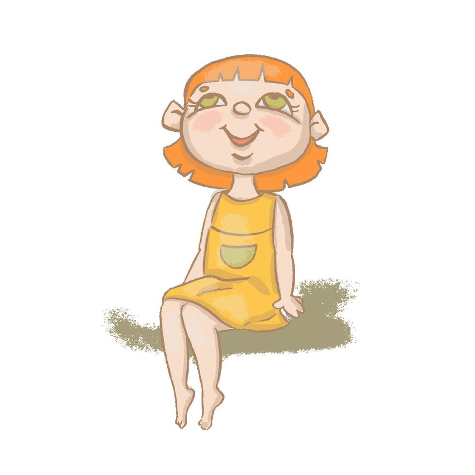 SITTING GIRL Rest At Nature Hand Drawn Vector Illustration