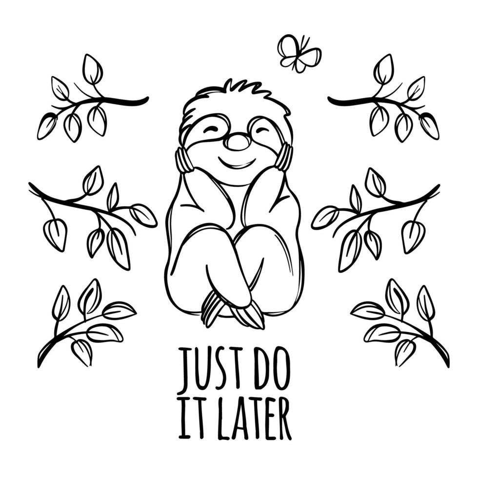 SLOTH MONOCHROME Rainforest Cute Animal Sits Popping Head vector