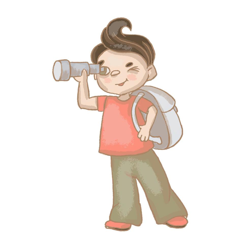 SPYGLASS BOY With Backbag Hand Drawn Vector Illustration Set