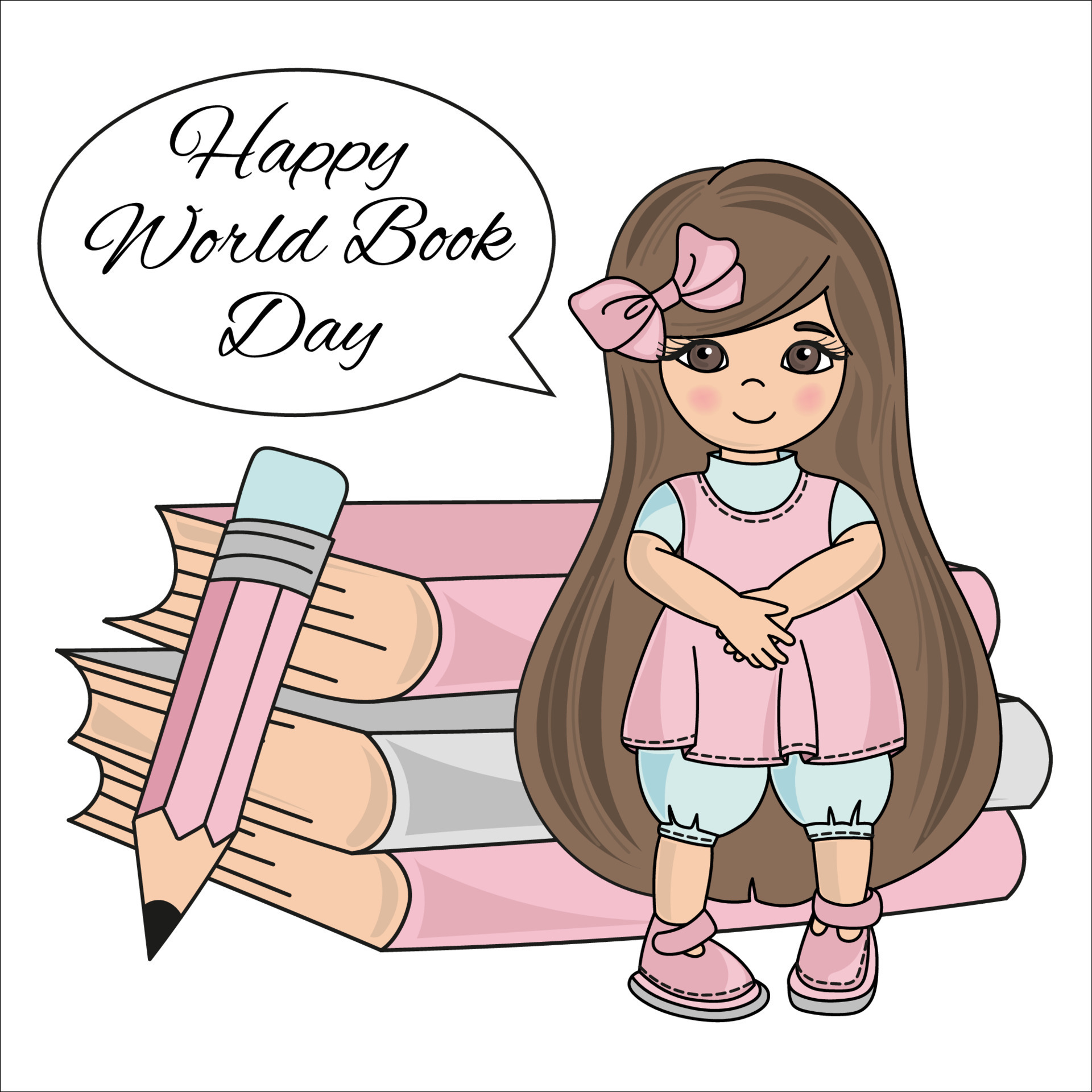 BOOK GIRL World Book Day Children Vector Illustration Set 20433637