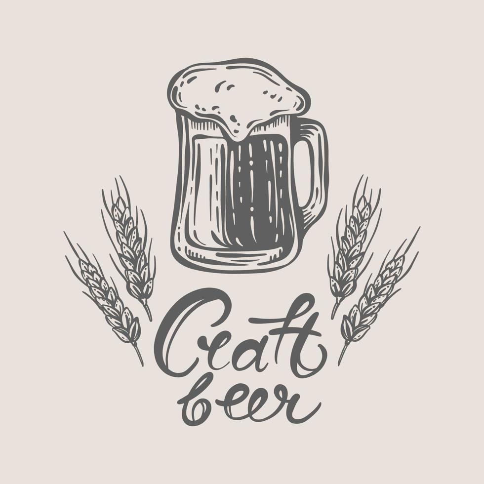 cerveza jarra y letras arte bebida vector ilustración conjunto
