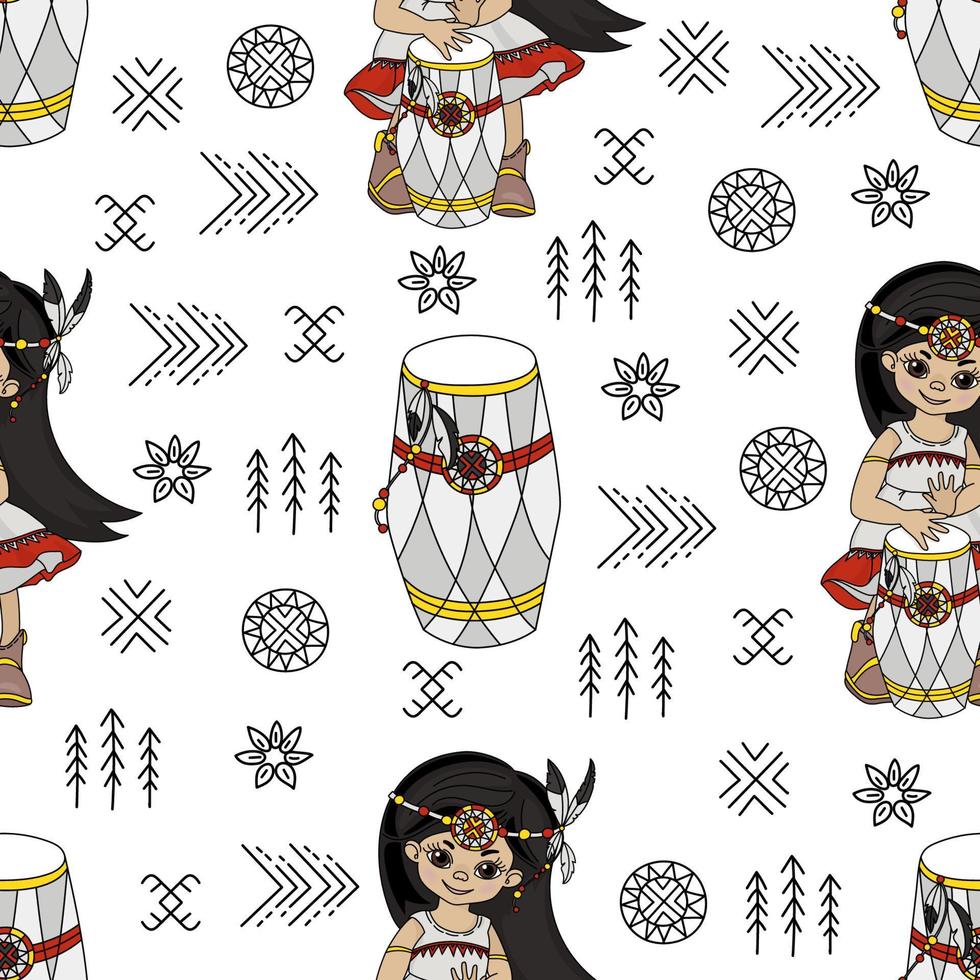 POCAHONTAS RHYTHM American Native Culture Seamless Pattern vector