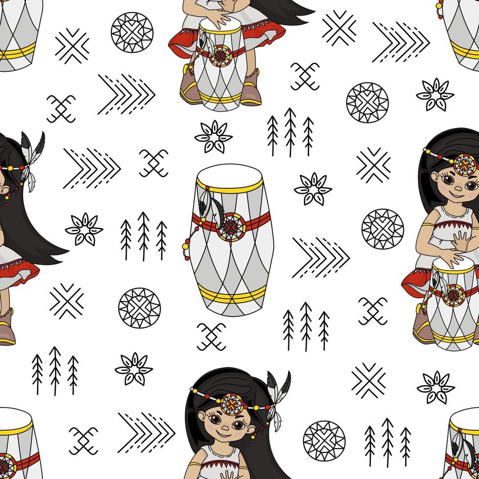 pocahontas ritmo americano nativo cultura sin costura modelo vector