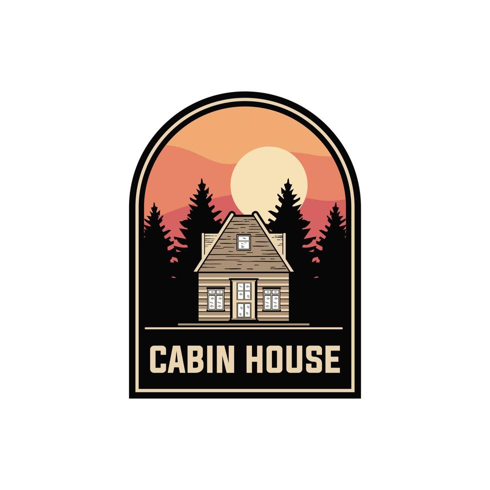 cabin house label vector template. lodge forest cottage graphic in badge patch emblem style