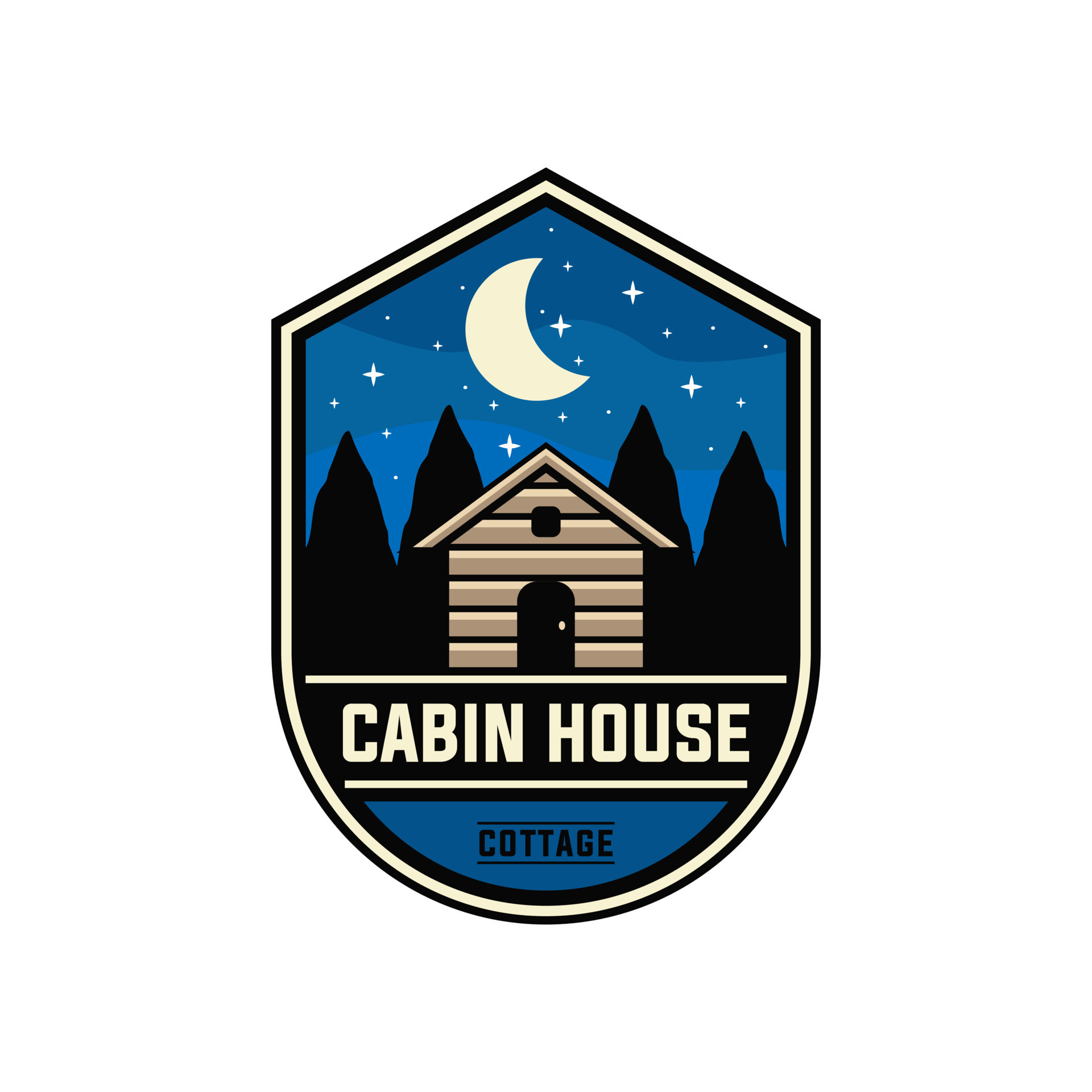 cabin house label vector template. lodge forest cottage graphic in badge patch emblem style
