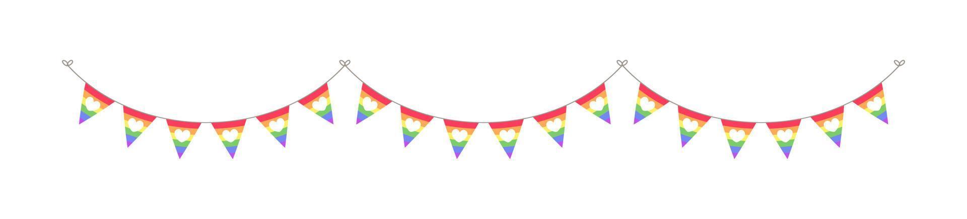 Rainbow flag with hearts pennant garland. Pride month bunting divider simple vector illustration clipart